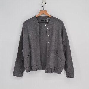 Mango Knitted Bomber Sweater Jacket Snap in Dark Heather Gray Women's XS